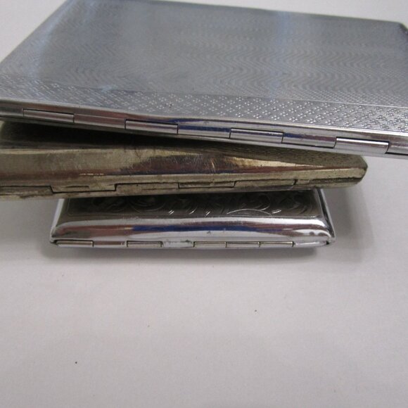 3 Metal Cigarette Card Cases Silverplate Vintage India Yoga Bollywood England - Picture 7 of 10